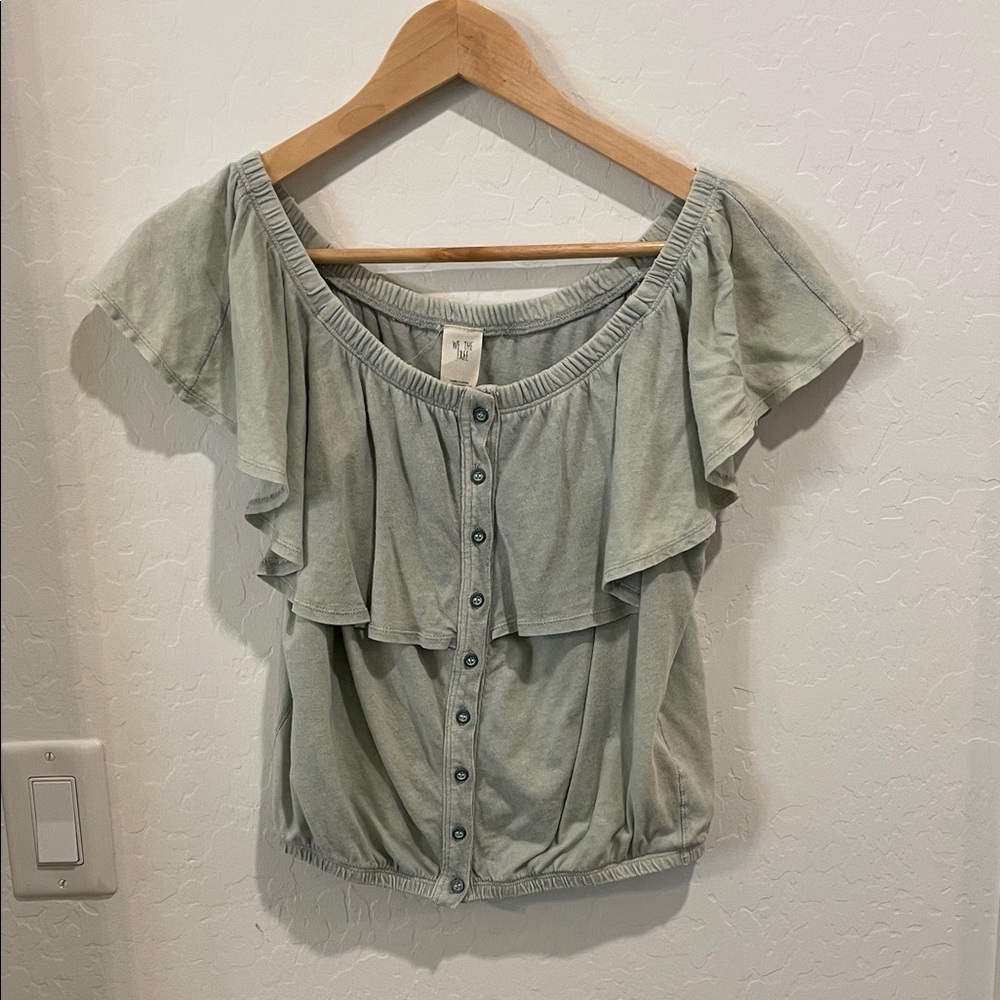 Free People Ruffled Blouse - Light Gray